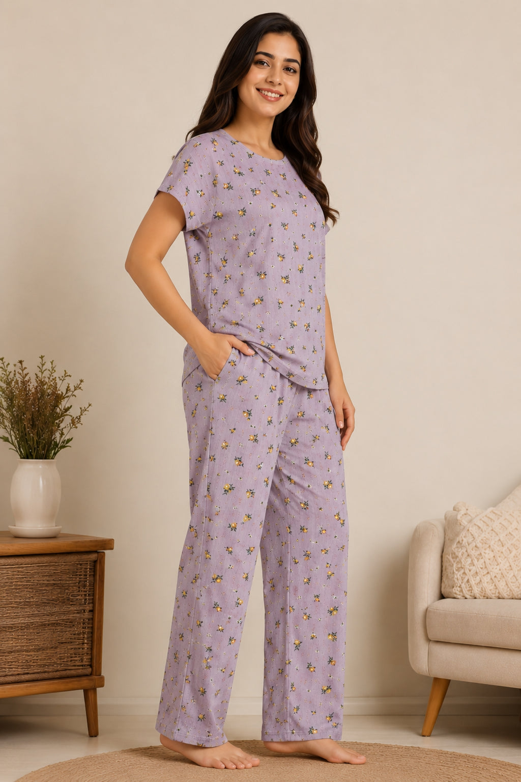 Women Night Suit Set | Soft & Breathable Sleepwear for Women | Half Sleeve Top with Full Length Pyjama