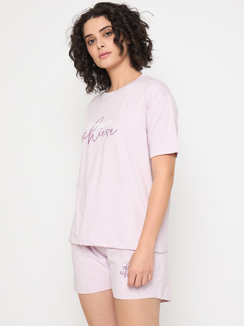 Women's Cotton Loungewear Set, Short Sleeve T-Shirt and Shorts, Light Purple