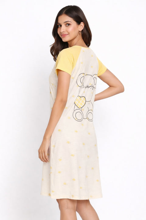 Women's short Nighty, Nightgown, Printed Pattern, Short Sleeve Sleep Dress