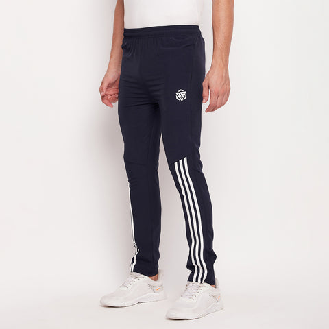 Men Striped Running Track Pants with Zipper Pocket