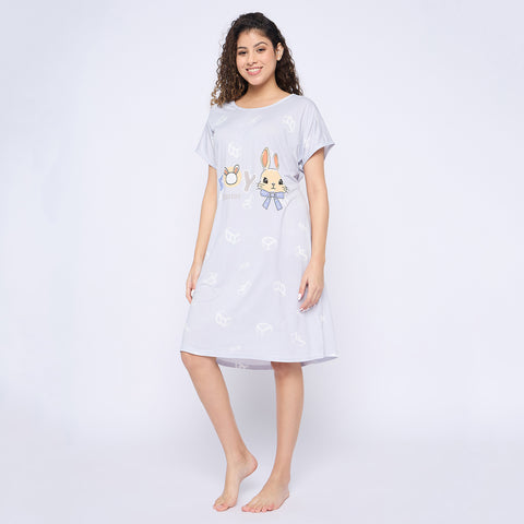 Women's short Nighty/Nightgown, Printed Pattern, Short Sleeve Sleep Dress