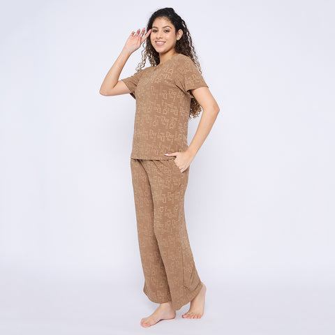 Top and Pyjama Set for Women Nightwear, Brown