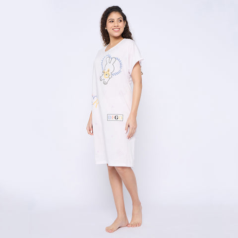 Women's short Nighty/Nightgown, Printed Pattern, Short Sleeve Sleep Dress