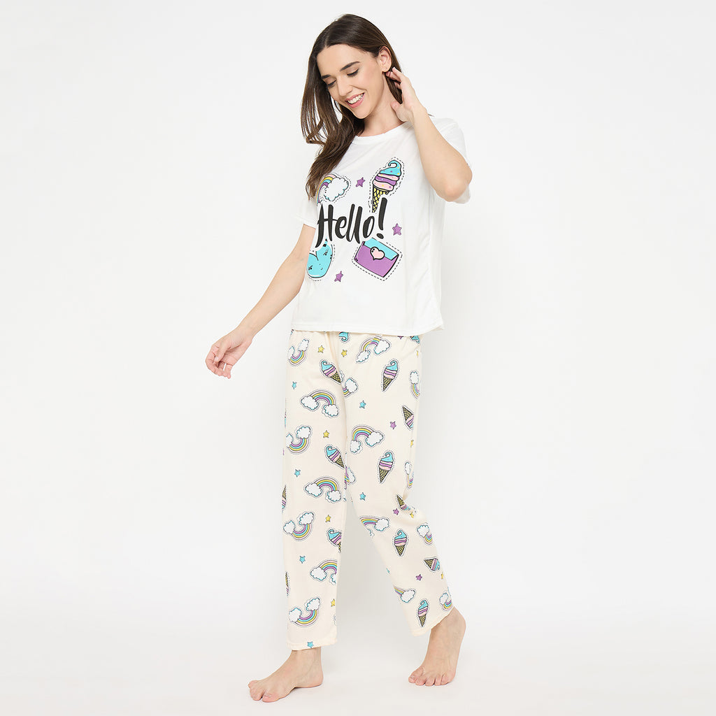 Women's Printed Pyjama Set, Short Sleeve T-Shirt and Trousers, women nightsuit, Loungewear Set