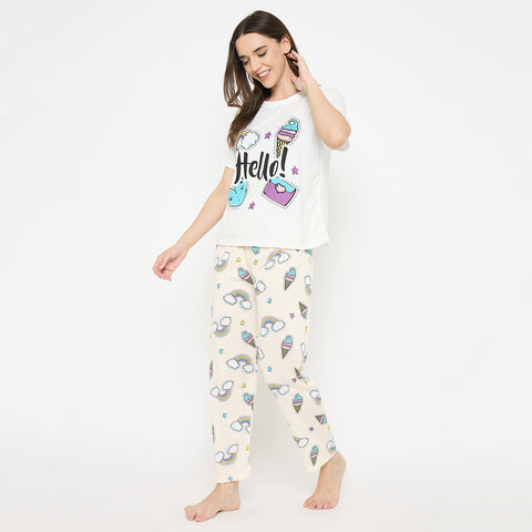 Women's Printed Pyjama Set, Short Sleeve T-Shirt and Trousers, women nightsuit, Loungewear Set