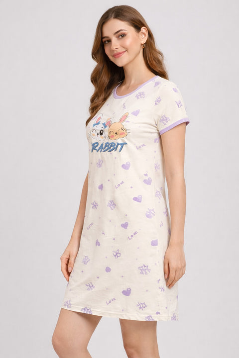 Women's short Nighty, Nightgown, Printed Pattern, Short Sleeve Sleep Dress