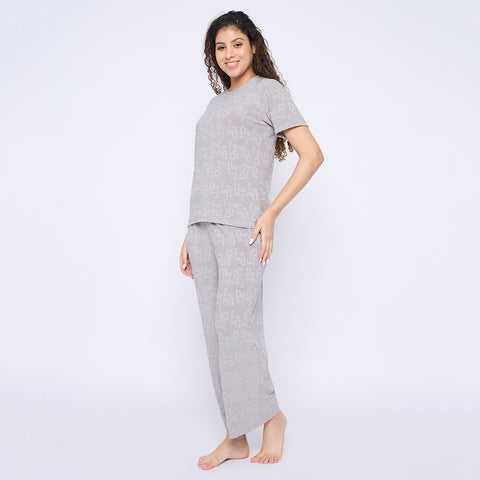 Top and Pyjama Set for Women Nightwear, Grey