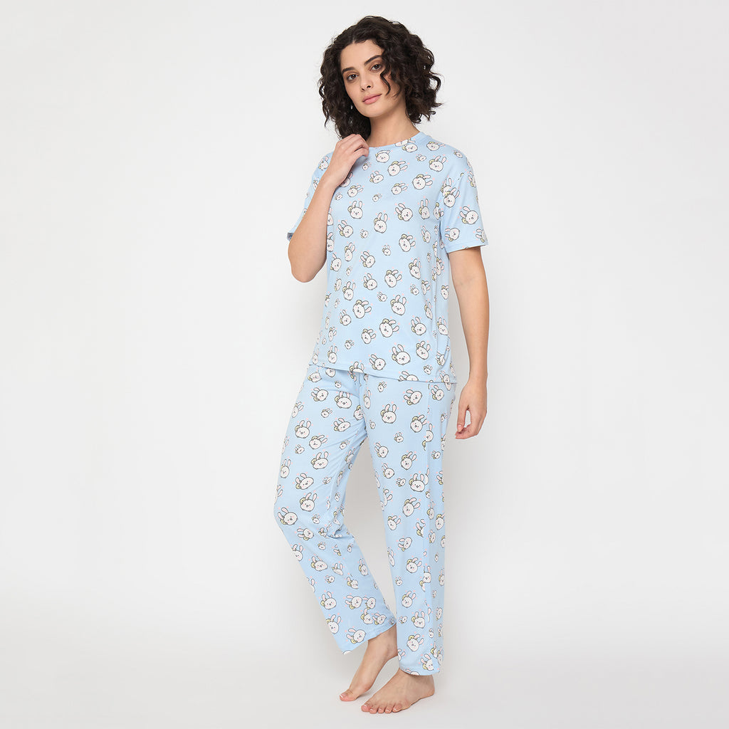 Camey Women Night Suit – Cute Bunny Print Soft Cotton Nightwear Set | Stylish Night Suit for Women