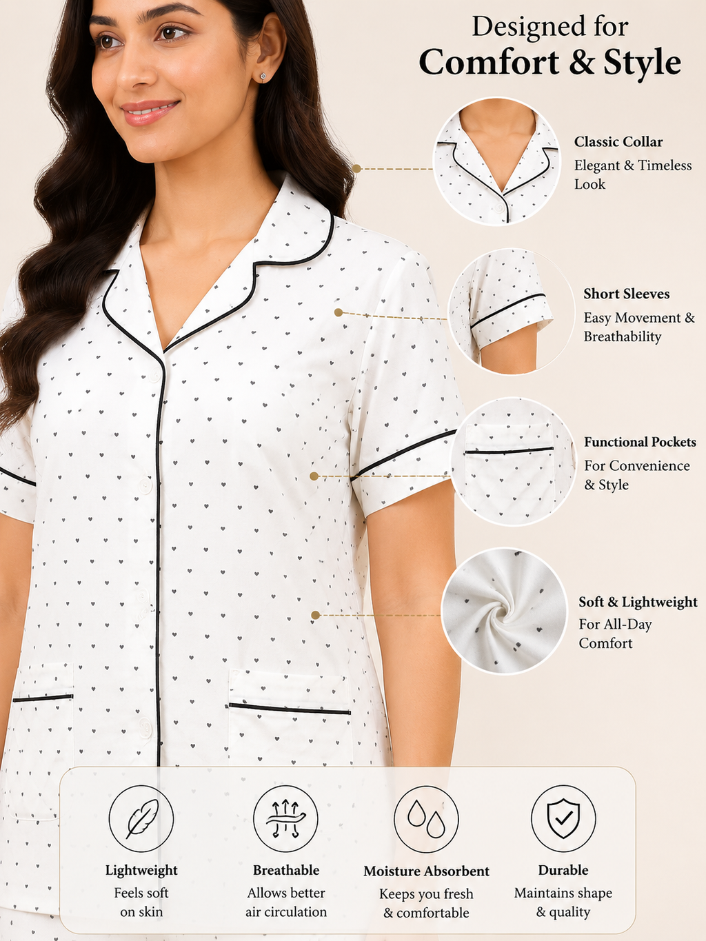 Women Night Suit | Women Sleepwear Set | Ladies Nightwear | Front Open Pyjama Set