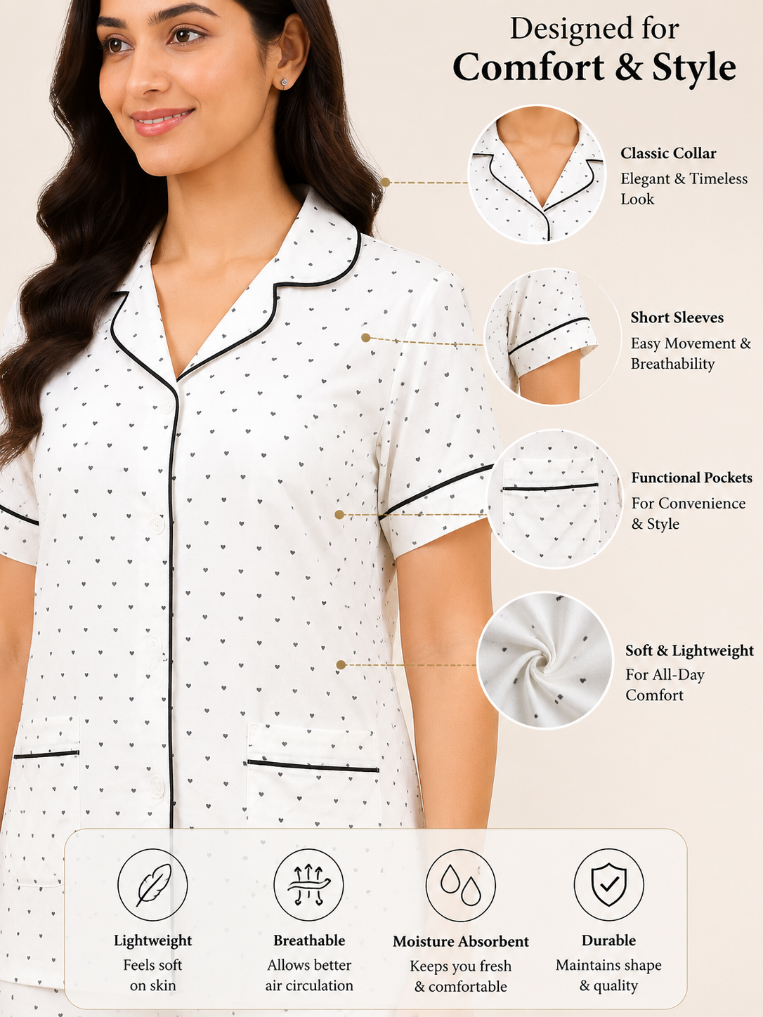 Women Night Suit | Women Sleepwear Set | Ladies Nightwear | Front Open Pyjama Set