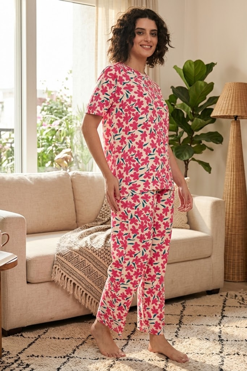 Camey Night Suit Set – Chic & Soft Fabric for Women | Women's Printed Pyjama Set, Red