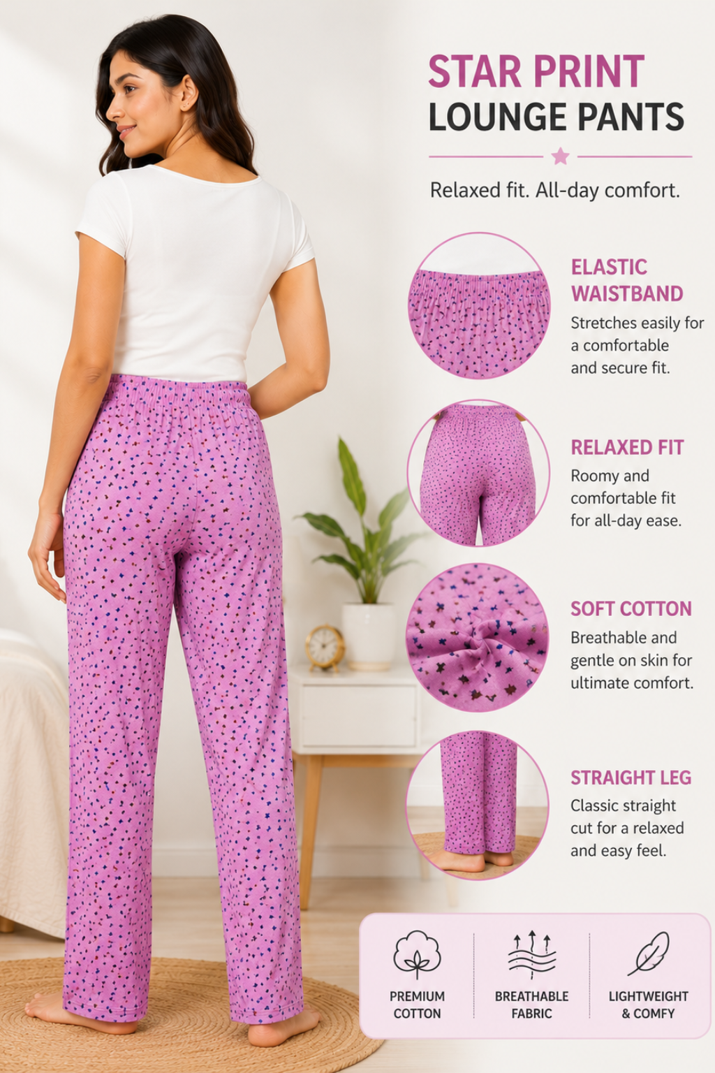 Women 100% Cotton Pyjama | Soft Breathable Lounge Pants | Comfortable Sleepwear Pajama for Women