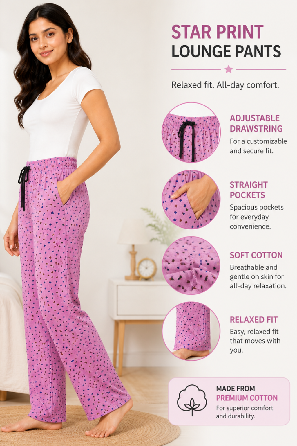Women 100% Cotton Pyjama | Soft Breathable Lounge Pants | Comfortable Sleepwear Pajama for Women