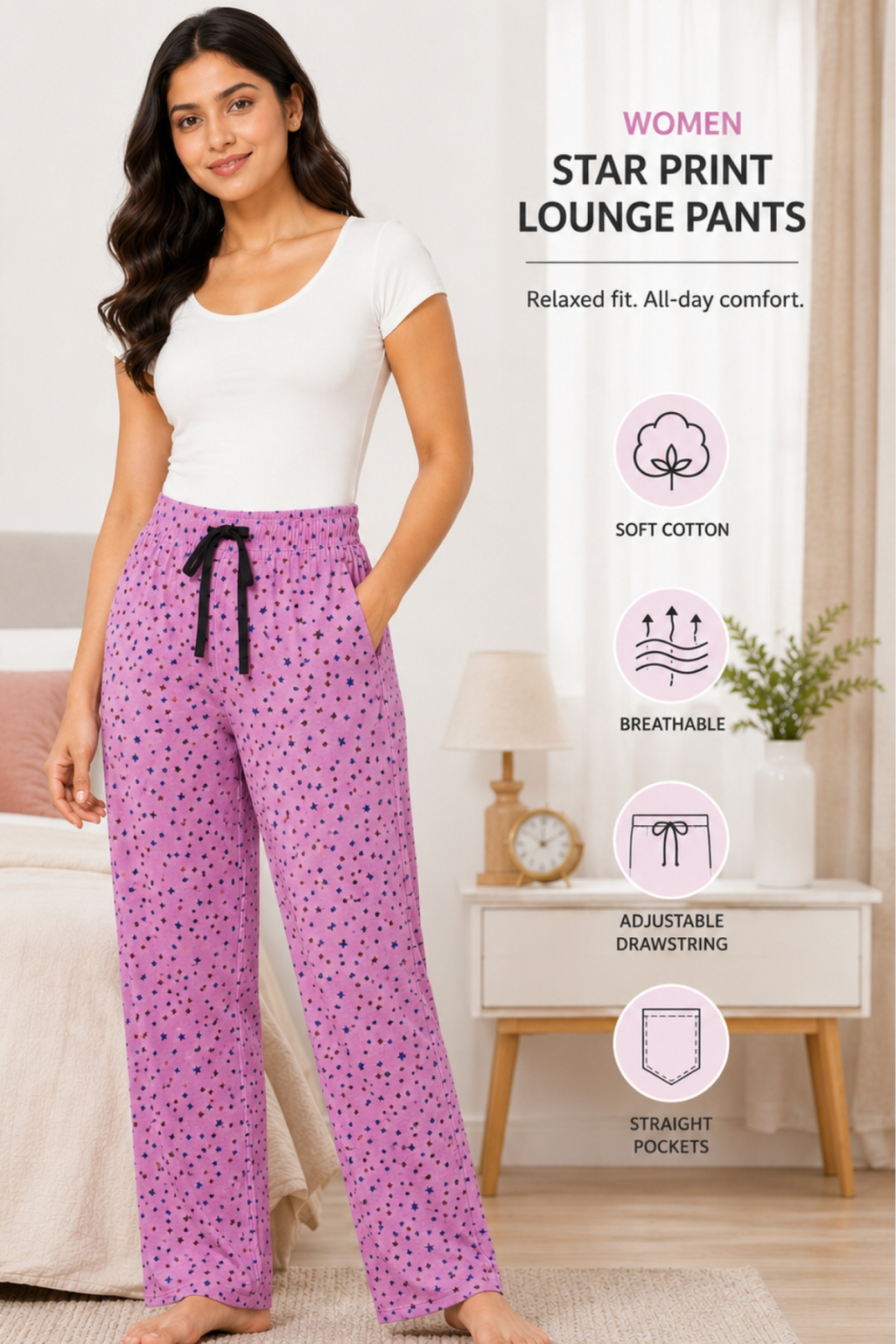 Women 100% Cotton Pyjama | Soft Breathable Lounge Pants | Comfortable Sleepwear Pajama for Women