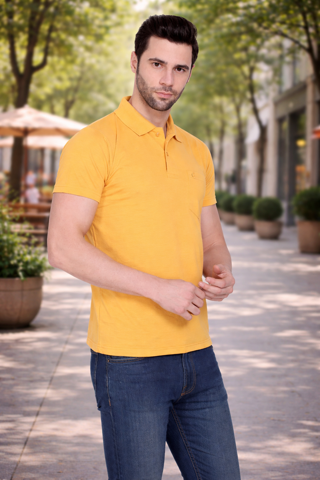 Camey Men's Casual Wear – Chic Cotton Tees Online | Mens Yellow Half Sleeve Plain Polo Tshirt