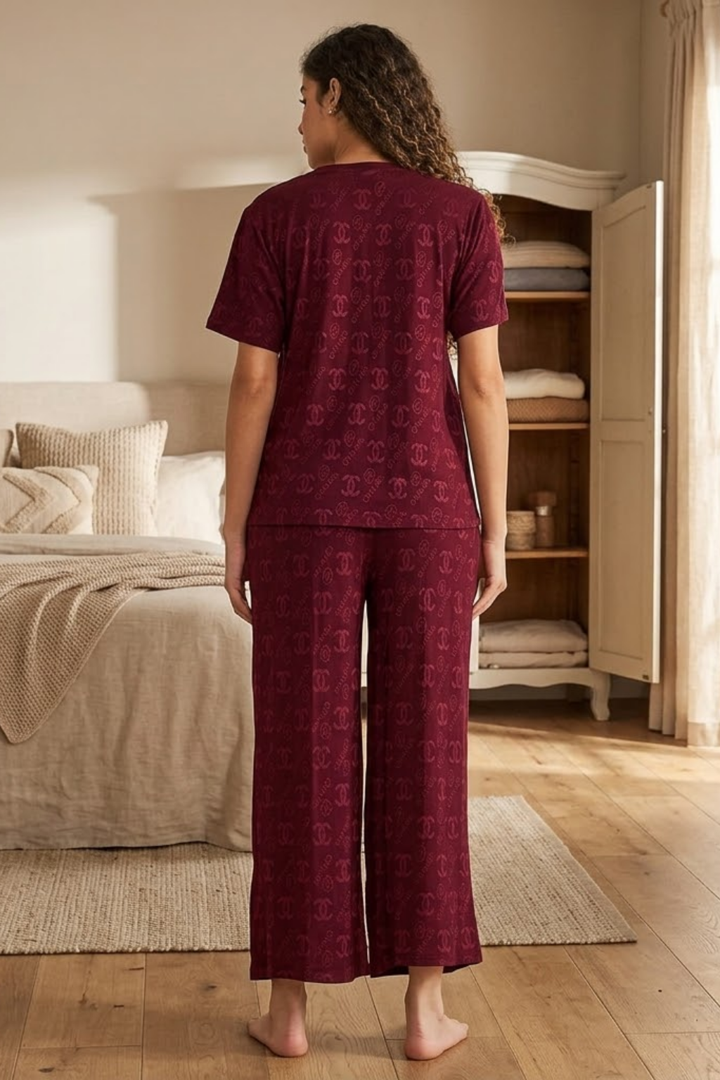 Top and Pyjama Set for Women Nightwear, Coffee