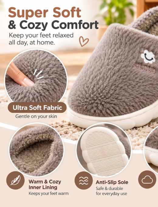 Camey Women’s Plush Indoor Slippers with Cute Prints | Soft Winter Home Slippers