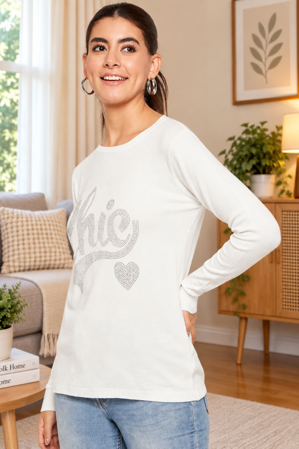 Women Woolen winter full sleeve stone print Round Neck top | Sweater