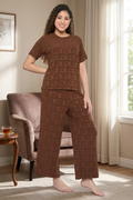 Top and Pyjama Set for Women Nightwear, Brown