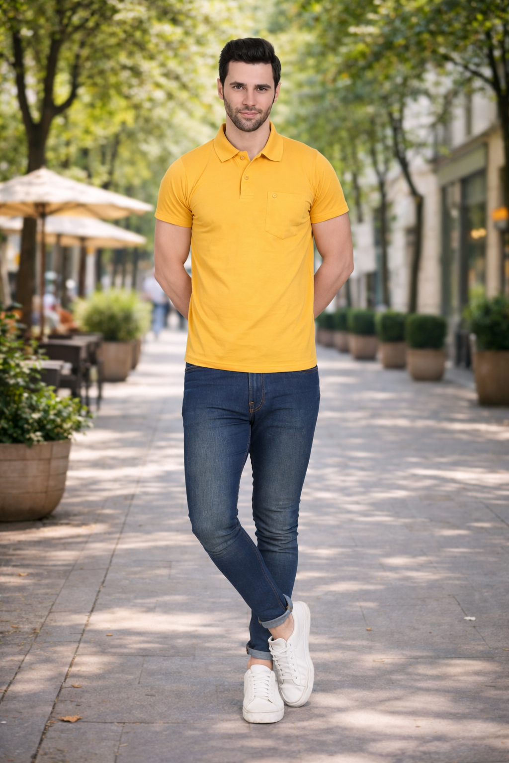 Camey Men's Casual Wear – Chic Cotton Tees Online | Mens Yellow Half Sleeve Plain Polo Tshirt