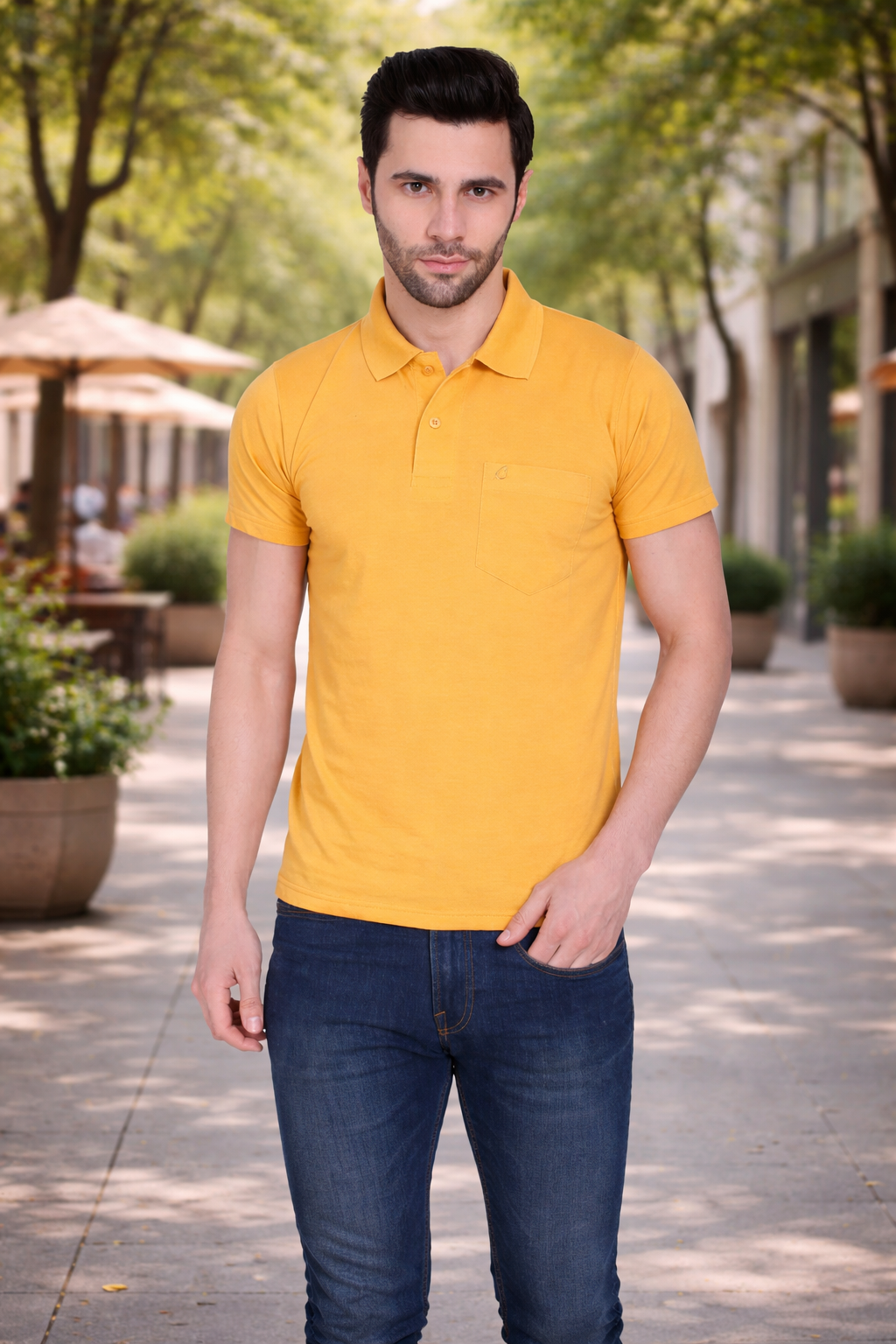 Camey Men's Casual Wear – Chic Cotton Tees Online | Mens Yellow Half Sleeve Plain Polo Tshirt