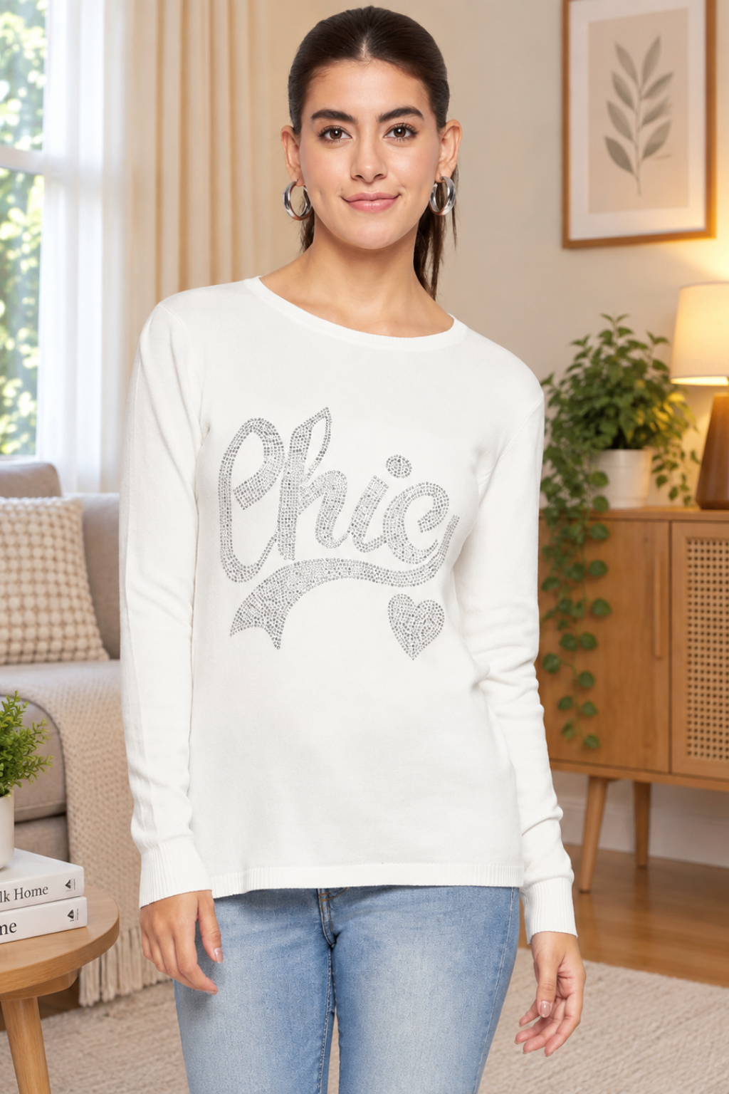Women Woolen winter full sleeve stone print Round Neck top | Sweater