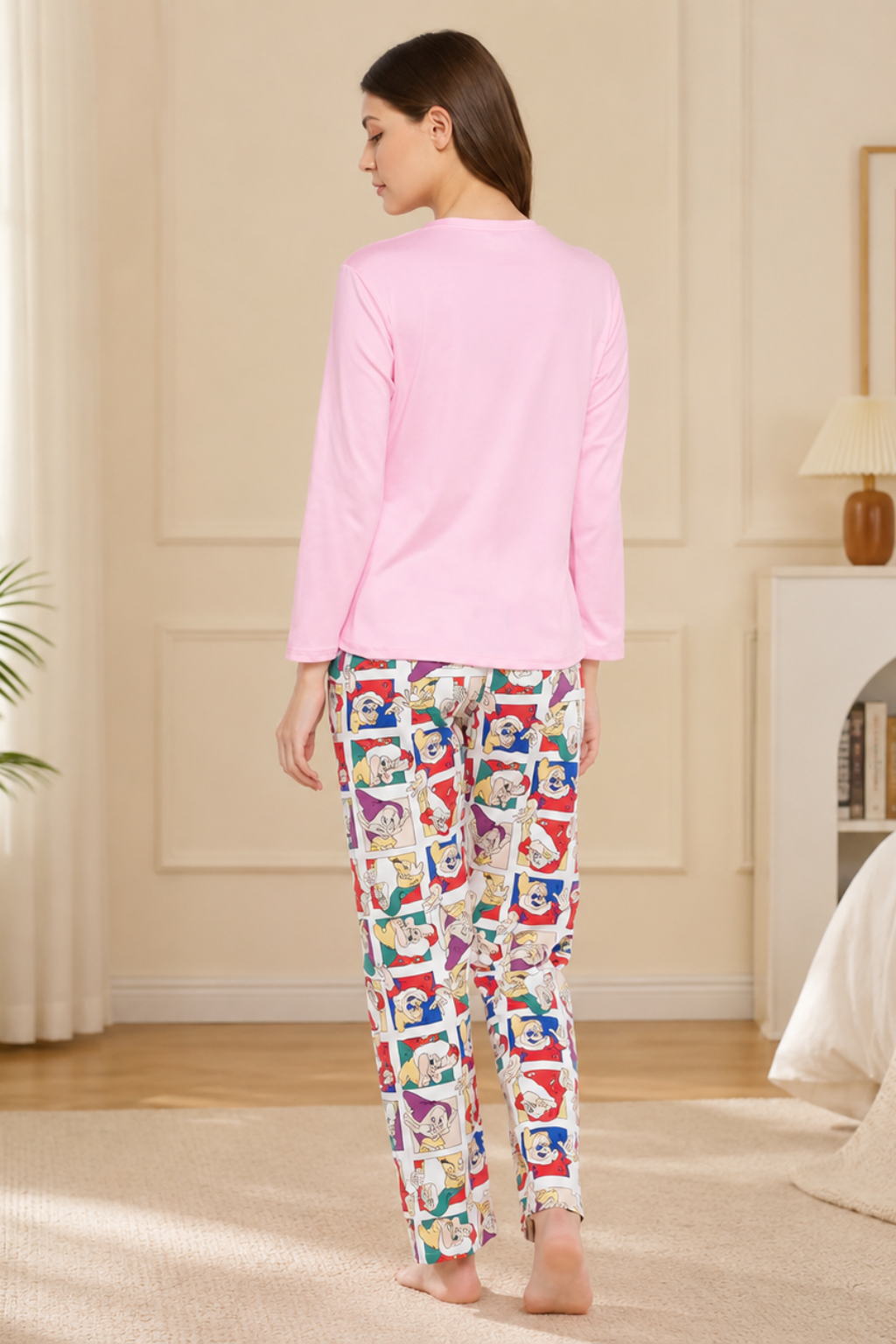 Printed Top & Pyjama Set in Baby Pink