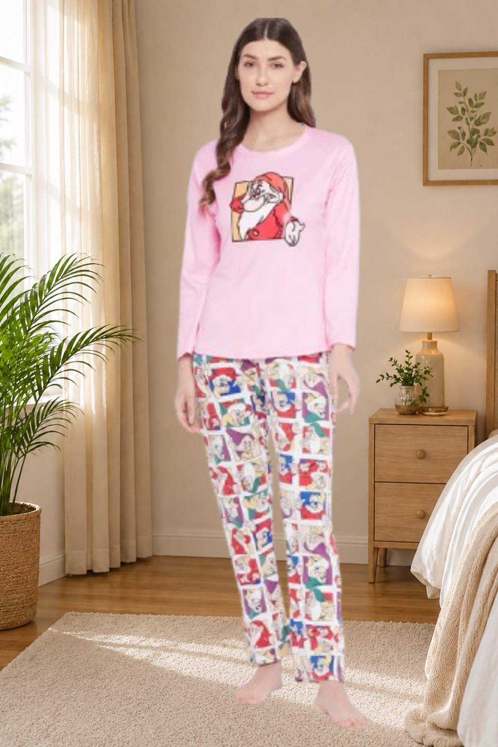 Printed Top & Pyjama Set in Baby Pink
