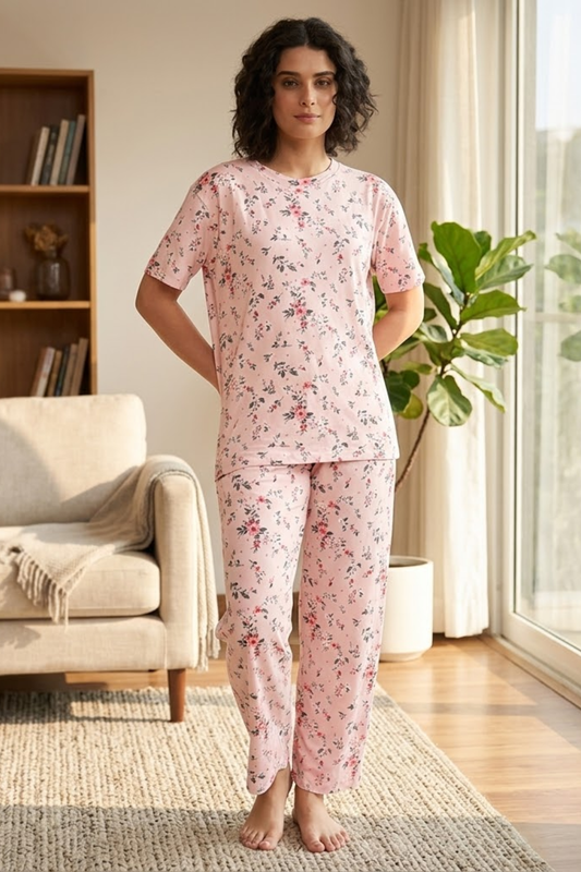 Camey Women Night Suit – Soft Floral Printed Cotton Blend Nightwear Set