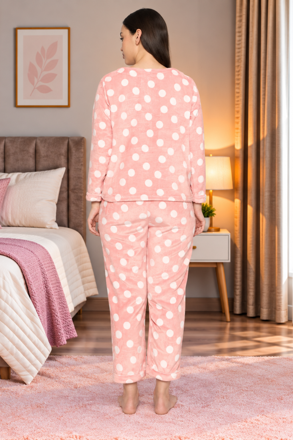 Women Printed Full Sleeve V- Neck Top and Pajama Pants with 1 side Pockets