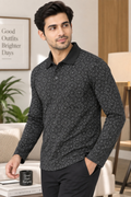 Men's Printed Full Sleeve T-Shirt For Men Polo Neck With Chest Pocket