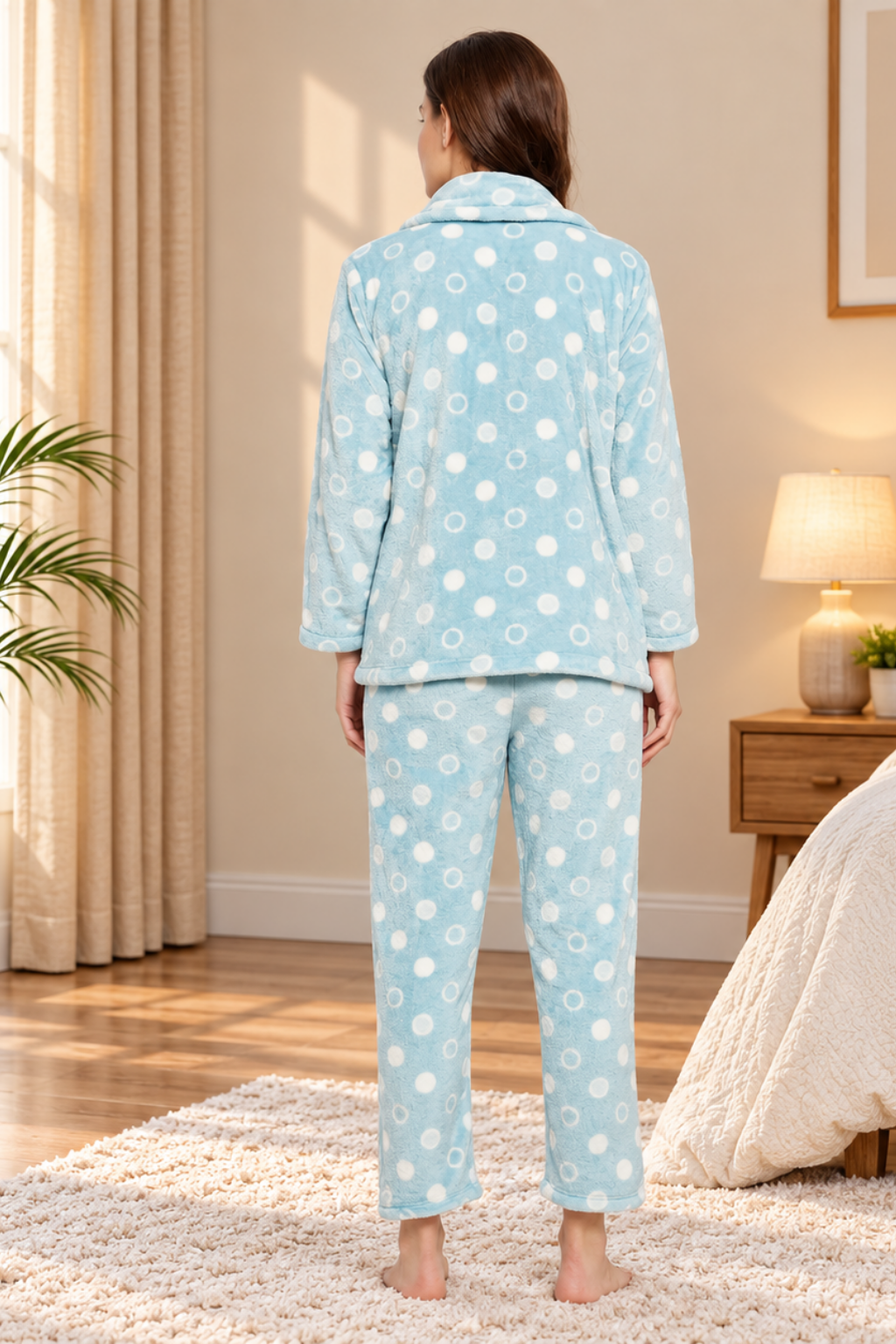 Women's Winter Full Sleeve Top and Pajama Pants Regular Fit Night Suit Collar Top and Pyjama Set Ladies Night Dress