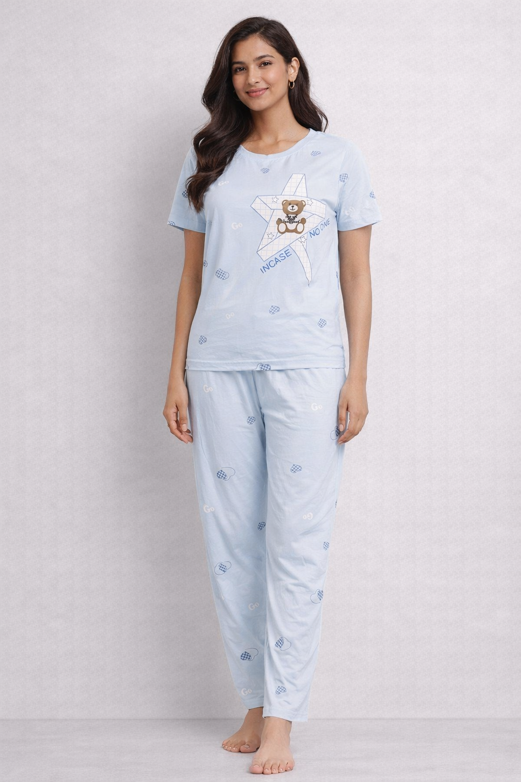 Women Viscose Pyjama Set Cute Prints Women Night Suit Soft Breathable Sleepwear