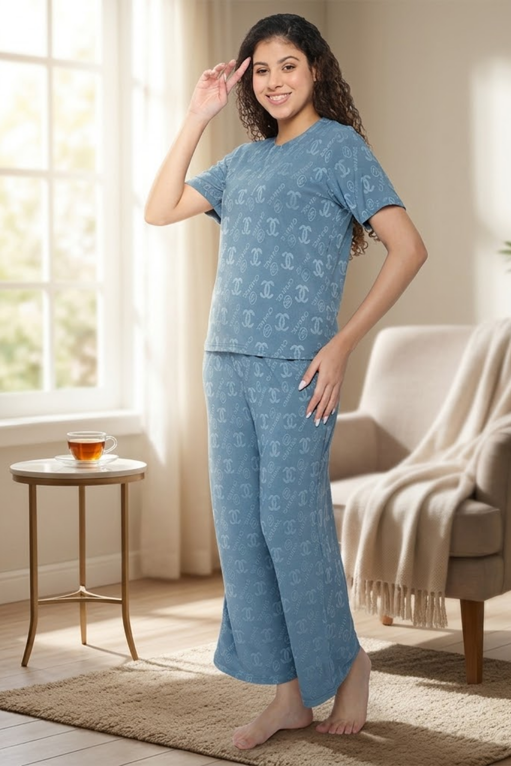 Top and Pyjama Set for Women Nightwear, Blue