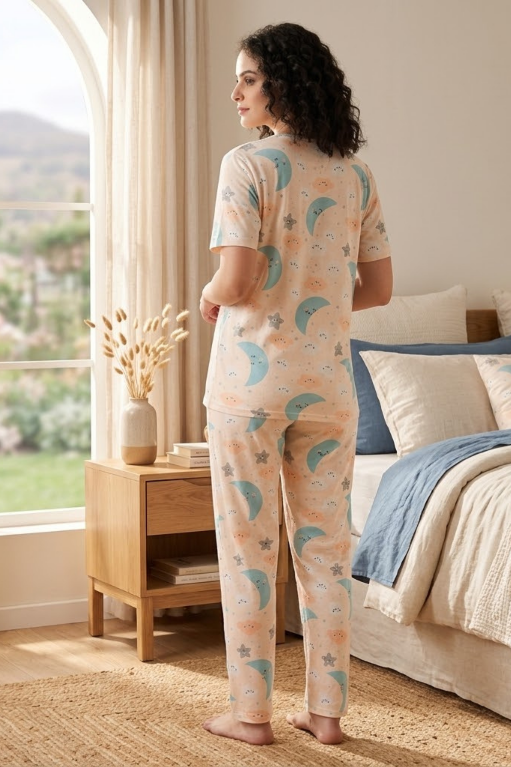 Chic Camey Ladies Night Suit – Soft & Breathable Night Suit | Women's Printed Pyjama Set, Peach