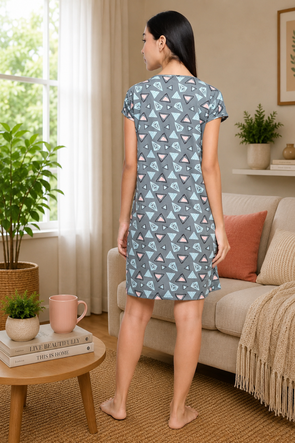 Printed Knee Length Nighty|Loungewear|Nightwear|Sleepwear|Home Wear Short Nighty for Women