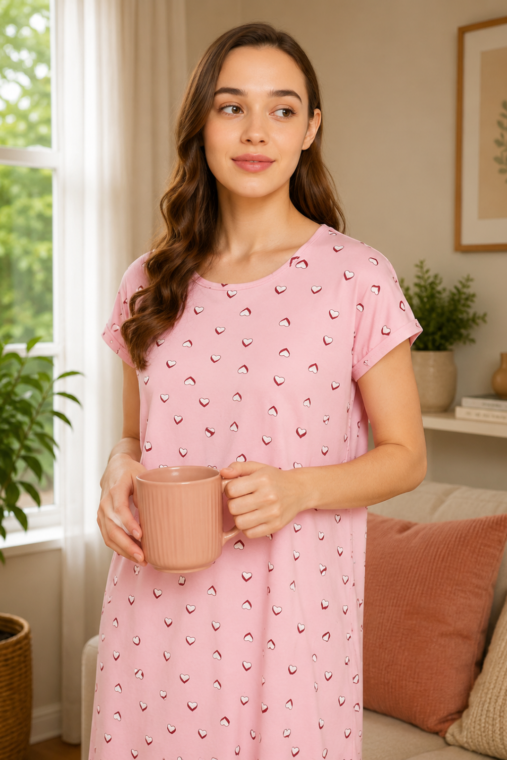 Printed Knee Length Nighty, Loungewear, Nightwear, Sleepwear, Home Wear Short Nighty for Women