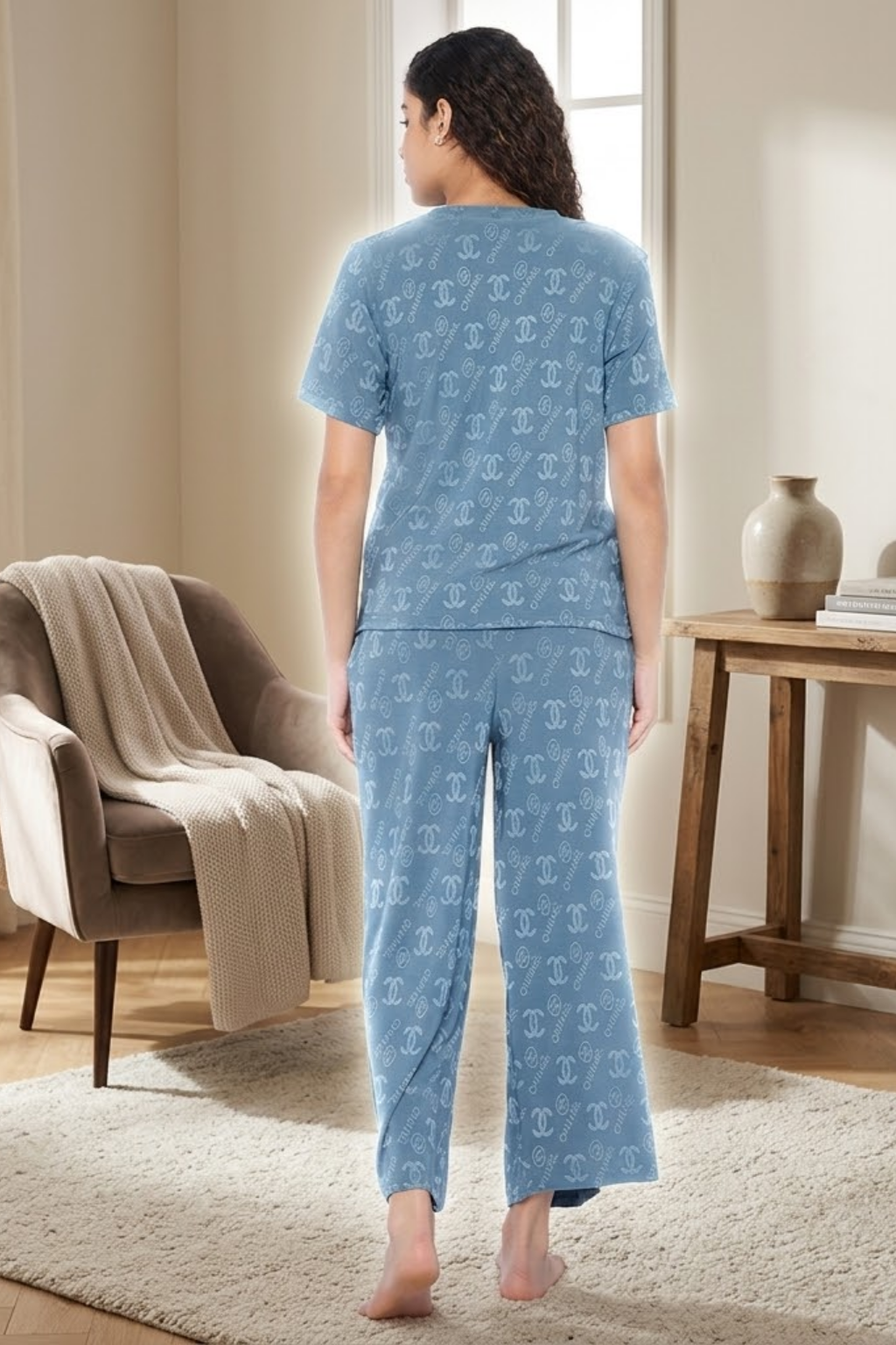 Top and Pyjama Set for Women Nightwear, Blue