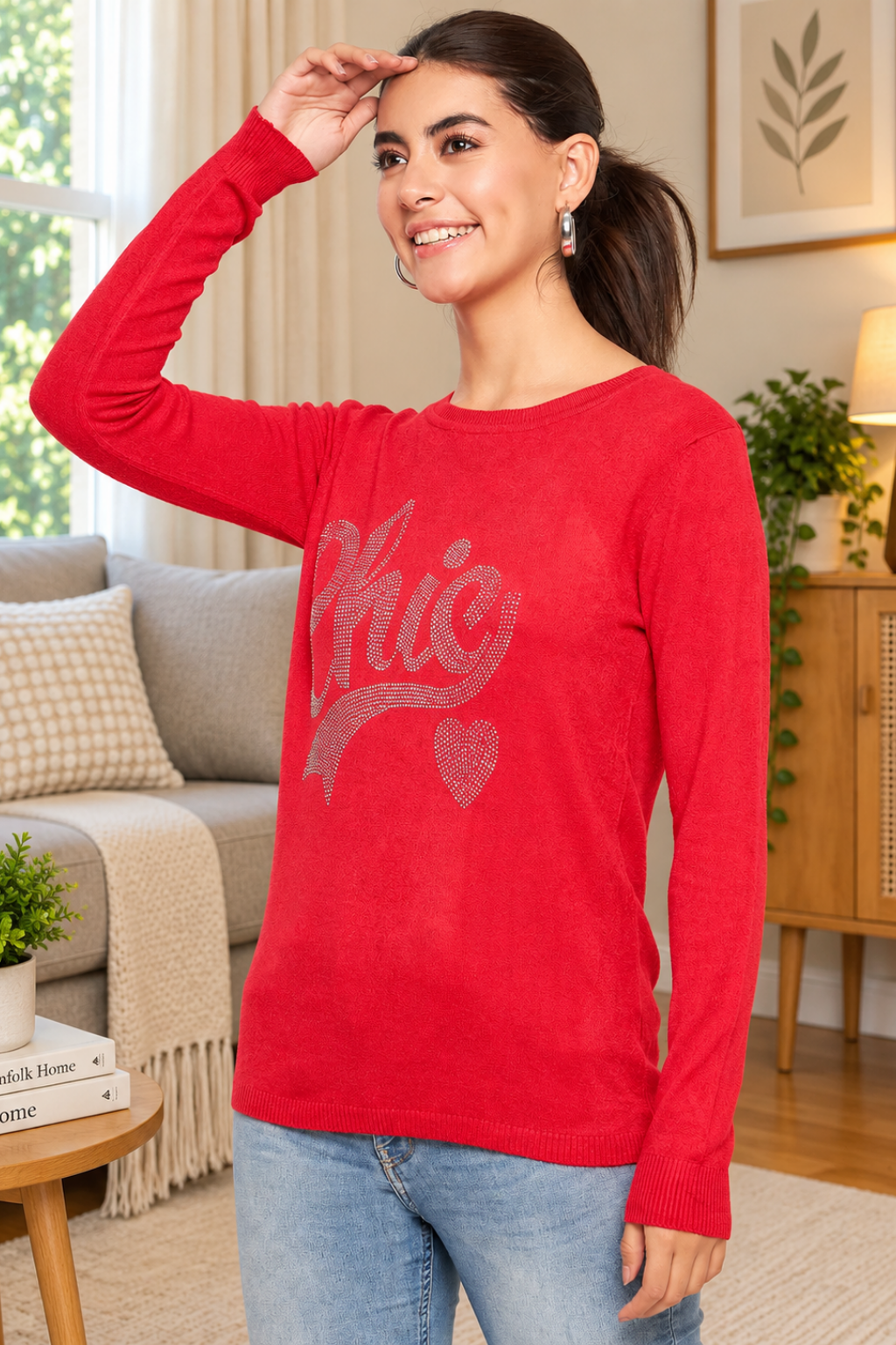 Women Woolen winter full sleeve stone print Round Neck top | Sweater