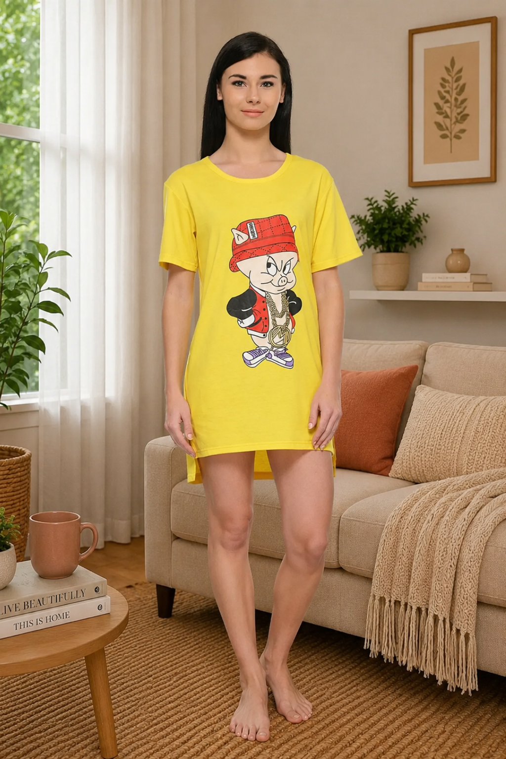 Women Blue Cartoon Printed Nighty