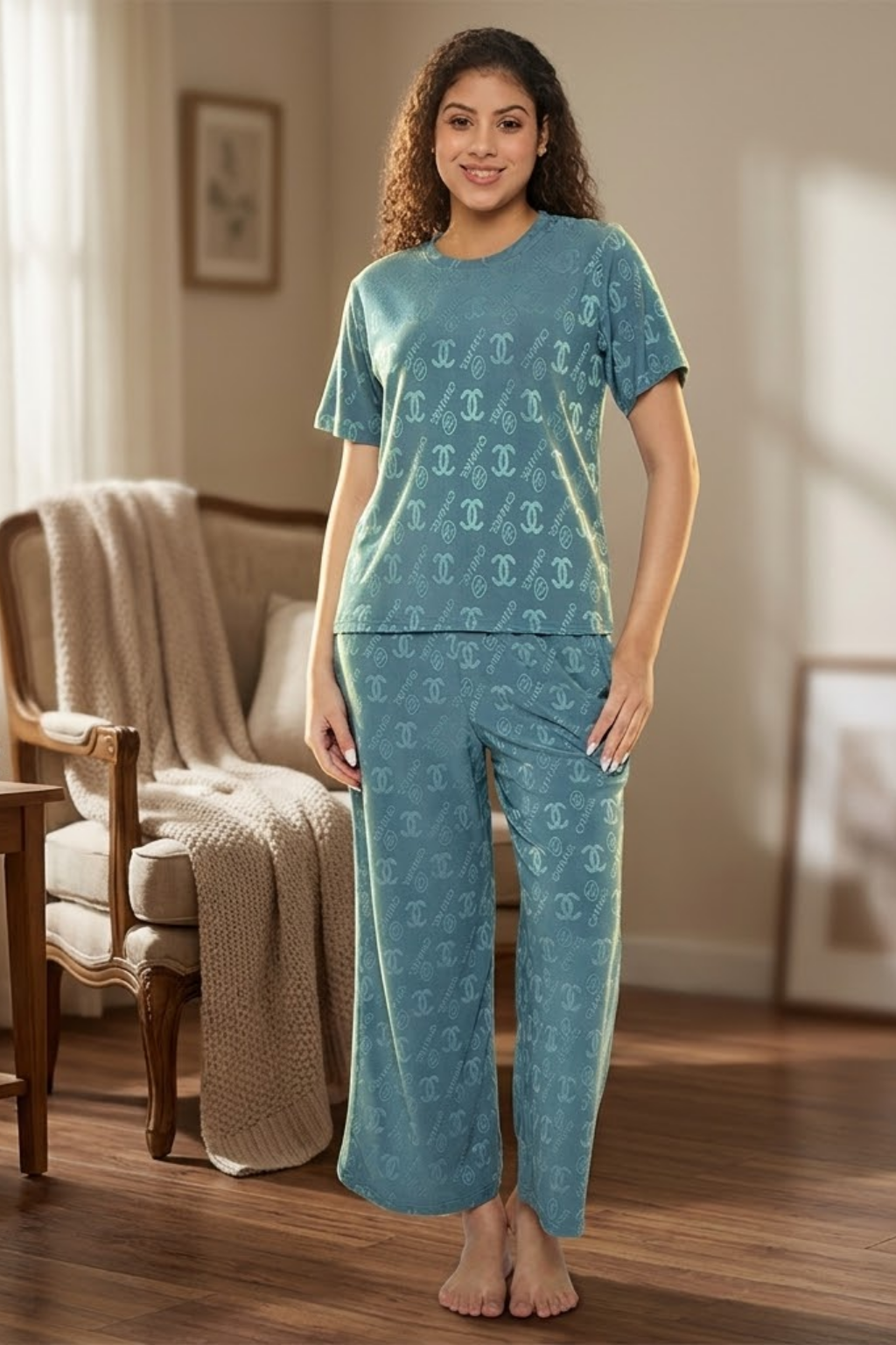 Top and Pyjama Set for Women Nightwear, Blue