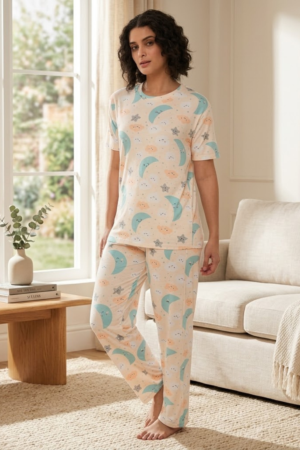 Chic Camey Ladies Night Suit – Soft & Breathable Night Suit | Women's Printed Pyjama Set, Peach