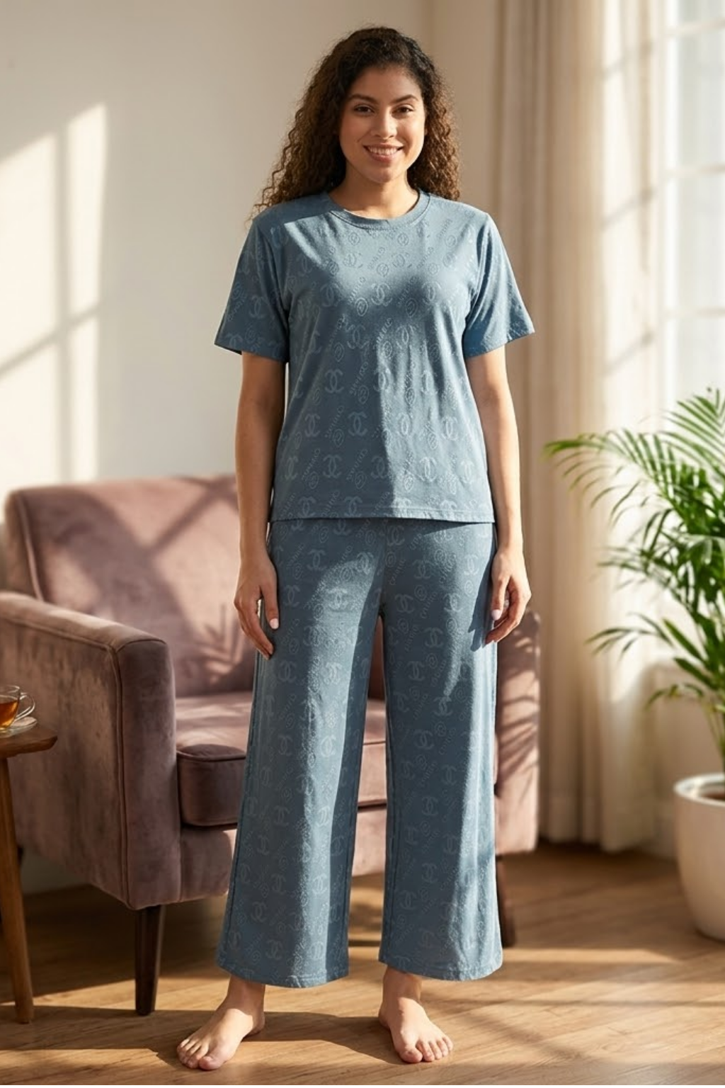 Top and Pyjama Set for Women Nightwear, Blue