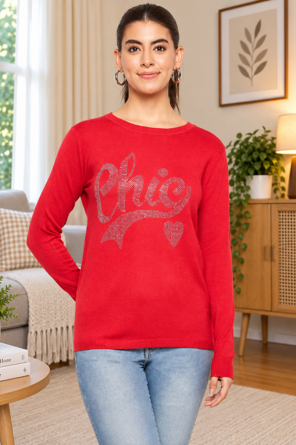 Women Woolen winter full sleeve stone print Round Neck top | Sweater