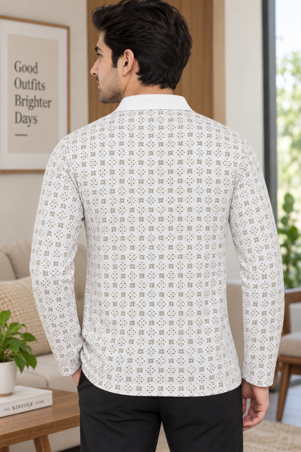 Men's Printed Full Sleeve T-Shirt For Men Polo Neck With Chest Pocket