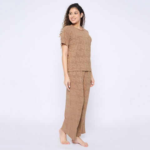 Top and Pyjama Set for Women Nightwear, Brown