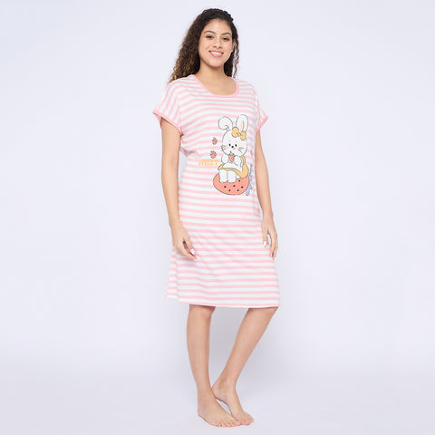 Women's short Nighty/Nightgown, Printed Pattern, Short Sleeve Sleep Dress