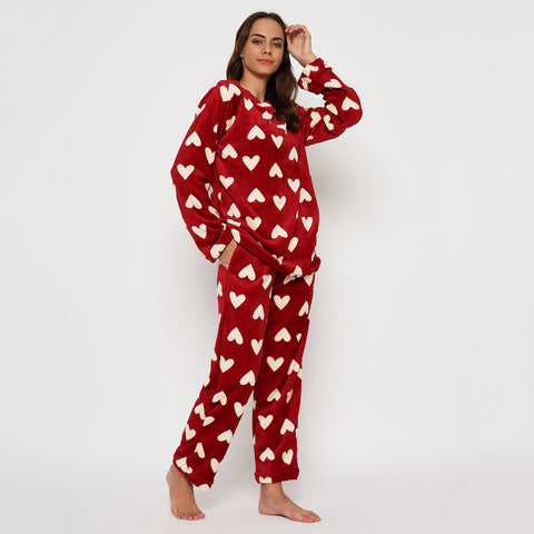 Women's Printed Full Sleeve Round Neck Top and Pajama Pants with Pockets