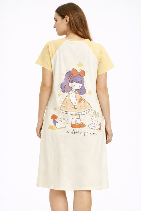 Women's short Nighty, Nightgown, Printed Pattern, Short Sleeve Sleep Dress