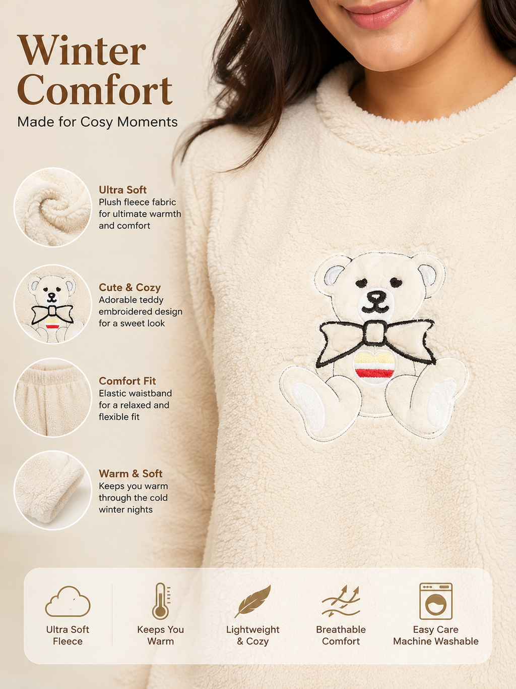 Camey Women Printed Winter Full Sleeve Top and Pajama Set